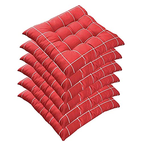 QIAOH Sitzpolster Mit Bänder 6pack, Kissen Outdoor Mit Füllung, Sitzauflagen Hochlehner, Sitzauflage Für Stühle, Stuhlkissen Kariert, Sitzkissen Für Rattanstühle von QIAOH