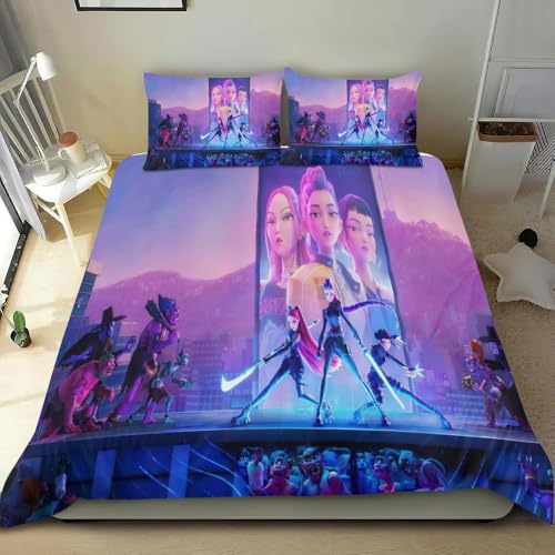 QIAOLA Anime Bettbezug Set 135x200cm Demon Hunters Mikrofaser Bettbezug Kissenbezug Bettwäsche für Jungen Mädchen Geschenk (c,v,135x200cm+80x80cm) von QIAOLA
