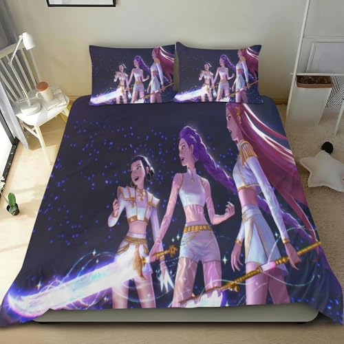 QIAOLA Anime Bettwäsche 155x220, Demon Hunters Mikrofaser Bettbezug Kissenbezug mit Reißverschluss Schlafzimmer Dekor Geschenk für Jungen Mädchen (a,v,135x200cm+80x80cm) von QIAOLA