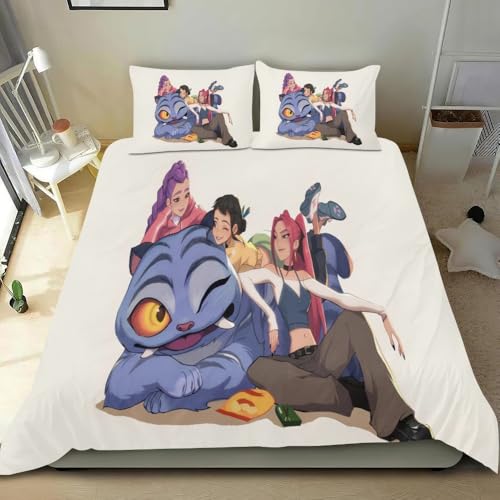 QIAOLA Anime Bettwäsche 155x220, Demon Hunters Mikrofaser Bettbezug Kissenbezug mit Reißverschluss Schlafzimmer Dekor Geschenk für Jungen Mädchen (c,v,135x200cm+75x50cm) von QIAOLA