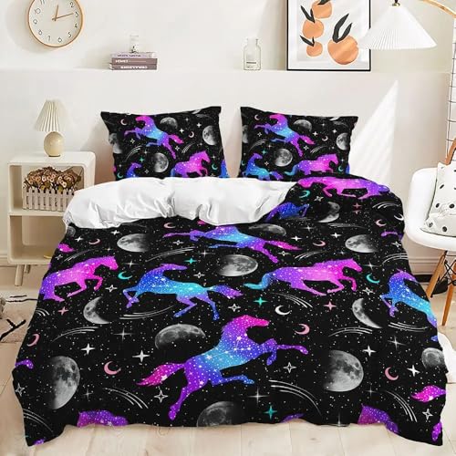 QIAOLA Cartoon Einhorn Bettwäsche 135x200cm Mikrofaser Bettbezug Kissenbezug (Keine Füllung) Einzelbett Geschenk für Jungen Mädchen (b,v,240x220cm+80x80cm) von QIAOLA