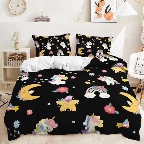 QIAOLA Niedliche Einhorn Bettwäsche 135x200cm Mikrofaser Bettbezug Kissenbezug für Zuhause (Keine Füllung) für Jungen Mädchen Geschenk (a,v,155x220cm+75x50cm) von QIAOLA