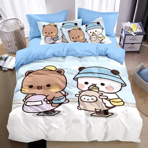 QIAOLA Süße Bubu Dudu Bettwäsche 135x200cm Mikrofaser Bettbezug mit Reißverschluss Kissenbezug (Keine Füllung) Geschenk für Jungen und Mädchen (d,v,155x220cm+80x80cm) von QIAOLA