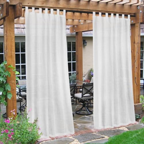 QIAQ Outdoor Gardinen Wetterfest Halbtransparent Outdoor Vorhang Wasserdicht Terrasse Vorhänge mit Klettverschluss Leinenoptik Outdoorvorhänge (Weiß,132 * 213CM-2 Stücke) von QIAQ
