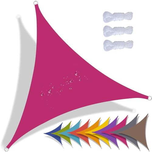 QIAQ Sonnensegel Dreieckig Wasserdicht Sonnenschutz Wetterschutz Segel Baldachin 95% UV Schutz Premium Polyester Für Balkon Terrasse Garten (3x3x3m,Rosa Farbe) von QIAQ