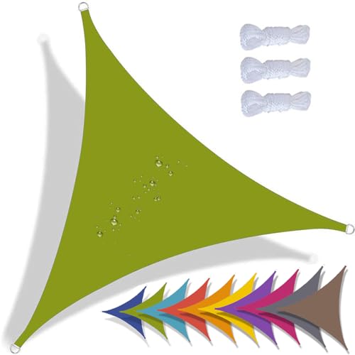 QIAQ Sonnensegel Dreieckig Wasserdicht Sonnenschutz Wetterschutz Segel Baldachin 95% UV Schutz Premium Polyester Für Balkon Terrasse Garten (4x4x4m,Gelblich Grün) von QIAQ