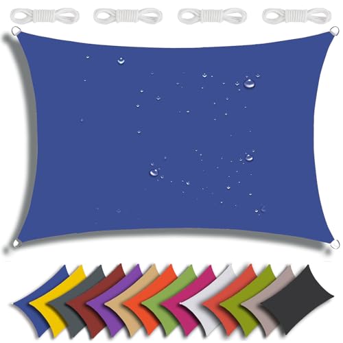 QIAQ Sonnensegel Wasserdicht Rechteckig Sonnenschutz Wasserabweisend Premium Polyester Mit UV Schutz Für Balkon Garten Terrasse (1.8x2m,Blau) von QIAQ