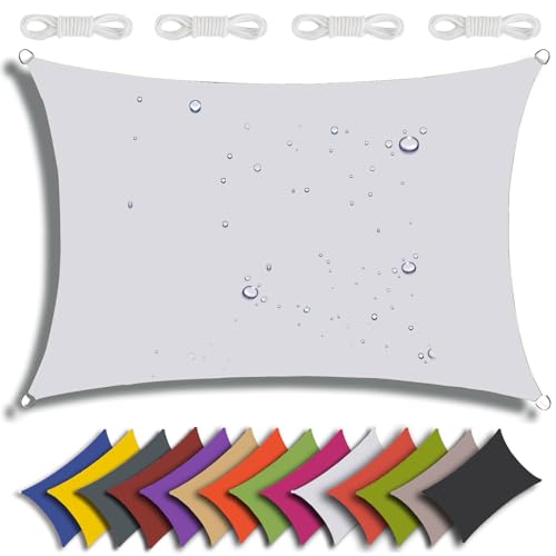 QIAQ Sonnensegel Wasserdicht Rechteckig Sonnenschutz Wasserabweisend Premium Polyester Mit UV Schutz Für Balkon Garten Terrasse (2x2m,Weiß) von QIAQ