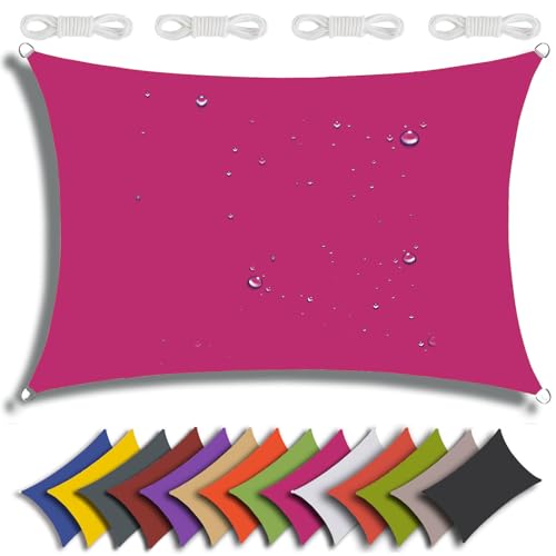QIAQ Sonnensegel Wasserdicht Rechteckig Sonnenschutz Wasserabweisend Premium Polyester Mit UV Schutz Für Balkon Garten Terrasse (2x3m,Rosa Farbe) von QIAQ