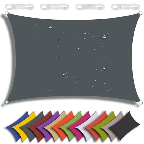 QIAQ Sonnensegel Wasserdicht Rechteckig Sonnenschutz Wasserabweisend Premium Polyester Mit UV Schutz Für Balkon Garten Terrasse (3x4m,Dark Grey) von QIAQ