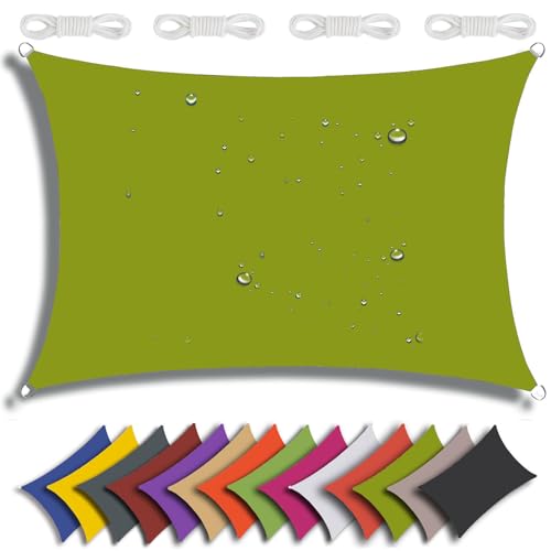 QIAQ Sonnensegel Wasserdicht Rechteckig Sonnenschutz Wasserabweisend Premium Polyester Mit UV Schutz Für Balkon Garten Terrasse (4x5m,Gelblich Grün) von QIAQ