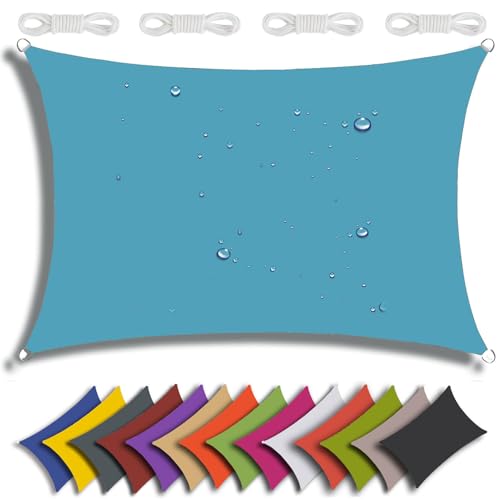 QIAQ Sonnensegel Wasserdicht Rechteckig Sonnenschutz Wasserabweisend Premium Polyester Mit UV Schutz Für Balkon Garten Terrasse (4x6m,Seeblau) von QIAQ