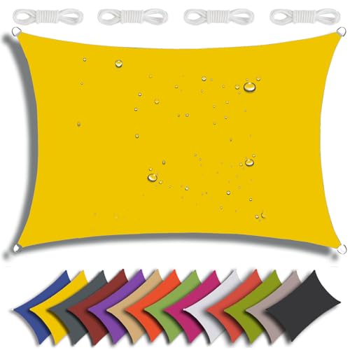 QIAQ Sonnensegel Wasserdicht Rechteckig Sonnenschutz Wasserabweisend Premium Polyester Mit UV Schutz Für Balkon Garten Terrasse (4x8m,Gelb) von QIAQ