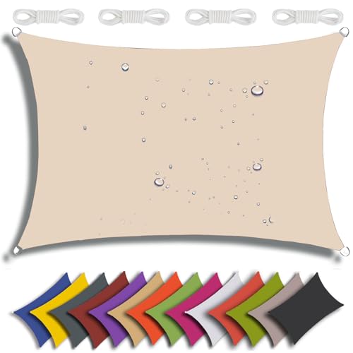 QIAQ Sonnensegel Wasserdicht Rechteckig Sonnenschutz Wasserabweisend Premium Polyester Mit UV Schutz Für Balkon Garten Terrasse (4x8m,Hellbeige) von QIAQ