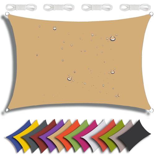 QIAQ Sonnensegel Wasserdicht Rechteckig Sonnenschutz Wasserabweisend Premium Polyester Mit UV Schutz Für Balkon Garten Terrasse (4x8m,Sandgelb) von QIAQ