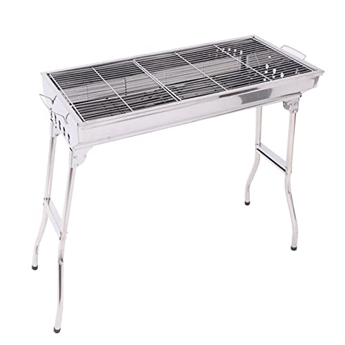 BBQ Grill Outdoor Patio Garden Barbecue Grill, Portable Charcoal Grill Folding Easy to Clean for Outdoor BBQ Picnic Camping Patio Backyard Cooking Outdoors Campfire Grill Grate (Color : Silver) von QIByING