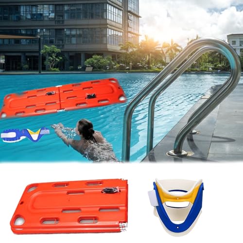 Wasserrettungstrage, Faltbares Wirbelsäulenbrett Für Öffentliche Schwimmbäder, Tragbares Rettungstragebrett Für Große Hunde/Erwachsene, Notfalltransport-Rückenbrett Mit Halsband(2-Fold) von QICBYING