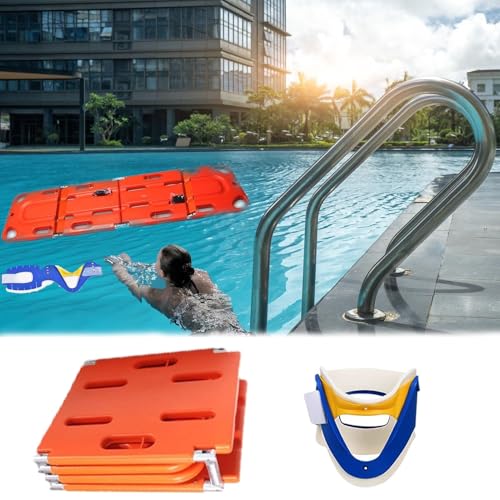 Wasserrettungstrage, Faltbares Wirbelsäulenbrett Für Öffentliche Schwimmbäder, Tragbares Rettungstragebrett Für Große Hunde/Erwachsene, Notfalltransport-Rückenbrett Mit Halsband(4-Fold) von QICBYING