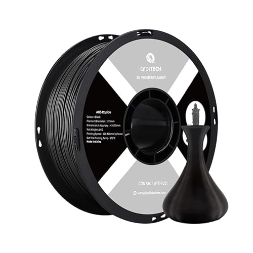 QIDI TECH ABS Rapido Filament 1.75mm, 3D Drucker Filament ABS 1kg Spule (2.2lbs), geeignet für Hochgeschwindigkeitsdruck, 3D Druck Filament, hochbeständig, Schwarz von QIDI TECH