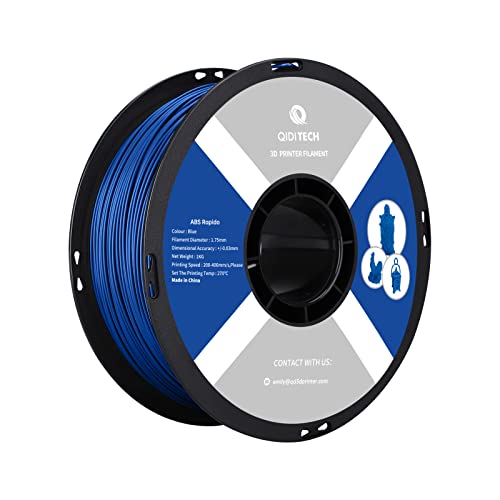 QIDI TECH ABS Rapido Filament 1.75mm, 3D Drucker Filament ABS 1kg Spule (2.2lbs), geeignet für Hochgeschwindigkeitsdruck, 3D Druck Filament Fit die meisten FDM 3D Drucker, hochbeständig, Filament Blau von QIDI TECH