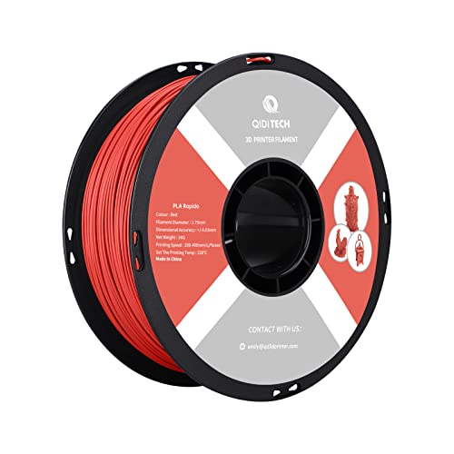 QIDI TECH PLA Rapido Filament 1.75mm, 3D Drucker Filament PLA, geeignet für Hochgeschwindigkeitsdruck, PLA Filament 1.75 für die meisten FDM 3D Drucker, 1 KG Spule (2.2lbs), Rot von QIDI TECH