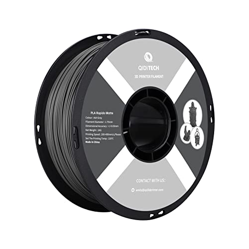 QIDI TECH Matte PLA Rapido Filament 1.75mm, PLA Matte 3D Drucker Filament 1kg Spule (2.2lbs), Geeignet für Hochgeschwindigkeitsdruck, 3D Druck Filament Fit die meisten FDM 3D Drucker, Matte Asche Grau von QIDI TECH