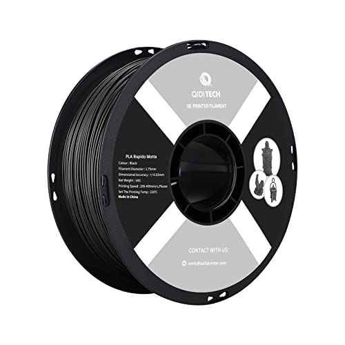 QIDI TECH Matte PLA Rapido Filament 1.75mm, PLA Matte 3D Drucker Filament 1kg Spule (2.2lbs), Geeignet für Hochgeschwindigkeitsdruck, 3D Druck Filament Fit die meisten FDM 3D Drucker, Matte Schwarz von QIDI TECH