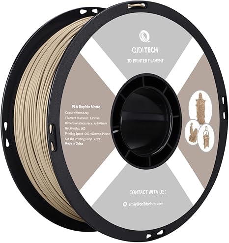 QIDI TECH Matte-PLA-Filament 1.75mm, 1kg, Geeignet für Hochgeschwindigkeitsdruck, 3D Druck Filament für die meisten FDM 3D Drucker, Matte Warm Grau von QIDI TECH