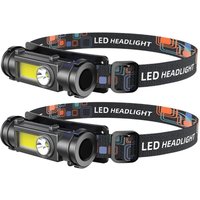 Qiedie - 2er-Pack 18650 COB-LED-Stirnlampe mit wiederaufladbarem USB-Akku von QIEDIE