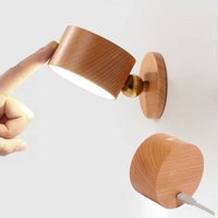 Batterie-Wandleuchte aus Holz, LED-Wandleuchte für den Innenbereich mit Touch-Schalter, 1500-mAh-Akku, 360°-Drehung, wiederaufladbar und dimmbar über von QIEDIE