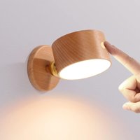 Batterie-Wandlampe aus Holz, LED-Wandlampe für den Innenbereich mit Touch-Schalter, 1500-mAh-Akku, 360°-Drehung, über usb wiederaufladbar und dimmbar. von GOTRAYS