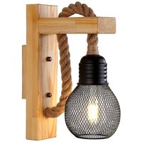 Qiedie - Industrielle LED-Wandleuchte, Hanfseil/Holzlampe, E27-Sockel, schwarz von QIEDIE