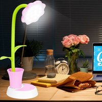 Qiedie - Kinder-Schreibtischlampe, LED-Schreibtischlampe, dimmbare Nachttischlampe mit Berührungssensor, Augenleselampe mit Stifthalter (Rosa) von QIEDIE
