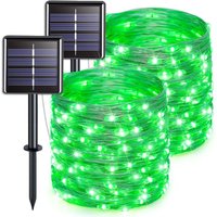 2er-Pack wasserdichte Solar-Lichterketten mit grünen LEDs für den Außenbereich mit 8 Modi, Kupferdraht für Baum, Garten, Hof, Terrasse, von QIEDIE