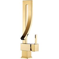 Qiedie - Goldener drehbarer Messing-Aufsatzwaschbecken-Wasserhahn für heißes und kaltes Wasser, Küchenspüle, Wasserfall-Wasserhahn, Gold von QIEDIE