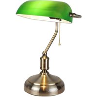 Grüne Banker-Lampe – Vintage-Retro-Nachttischlampe – Notar, Anwalt, Bibliothek – E27-Sockel – Opalglas – Kettenschalter – 38 cm – Bronzesockel von QIEDIE