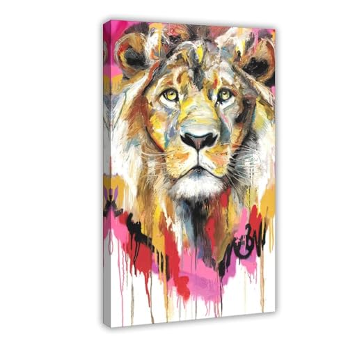 Bunte Löwen-Kunst, Tierposter auf Leinwand, Poster, Wandkunst, Schlafzimmer, Büro, Küche, Dekoration, Geschenke, 50 x 75 cm Bunte Löwen-Kunst, Tierposter auf Leinwand, Poster, Wandkunst, Schlafzimmer, Büro, Küche, Dekoration, Geschenke, 50 x 75 cm von QIENAZIO