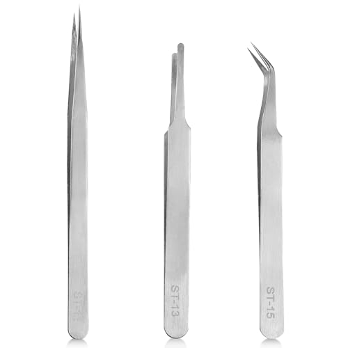 QIEOTE Präzisionspinzetten-Set, verbesserter Edelstahl, extra fein, abgewinkelt, stumpfe Spitzen für Elektronik, Hobby, Industrie, Laborarbeit, Schmuckherstellung, Modell, Kochen von QIEOTE