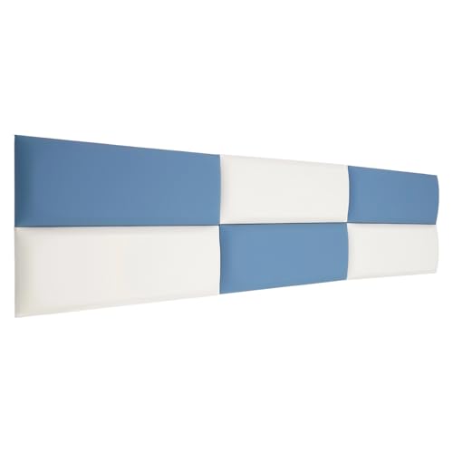 QIERF 6-teiliges Kopfteil-Zierleisten-Set für Kinderbetten Wandpaneele Kopfteil-Aufprallschutzplatten 60 * 20cm für Verwendung als Wanddekoration (Dunkelgrau-Blau + Elfenbeinweiß) von QIERF