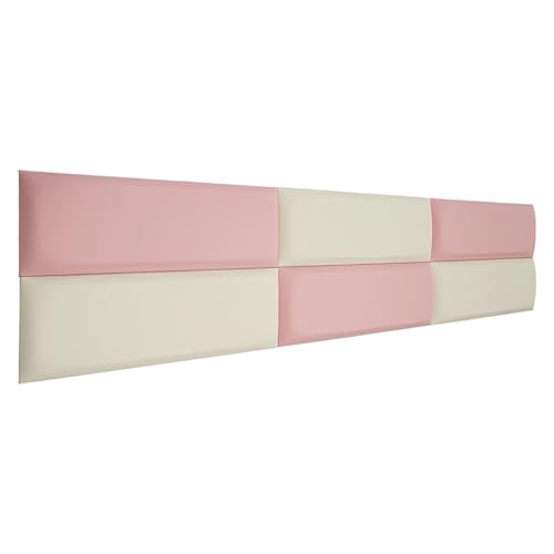QIERF 6-teiliges Kopfteil-Zierleisten-Set für Kinderbetten Wandpaneele Kopfteil-Aufprallschutzplatten 60 * 20cm für Verwendung als Wanddekoration (Elfenbeinweiß + Rosa) von QIERF