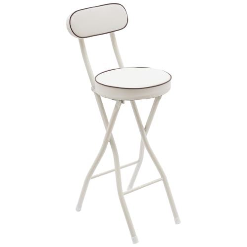 QIERF Barhocker Outdoor 2er-Set Barstuhl Klappbarer Hocker 125kg Tragfähigkeit, 50mm Polster+Rückenlehne, rutschfeste Füße, PU-Oberfläche für Camping Küche Bar Wohnzimmer, Weiß von QIERF