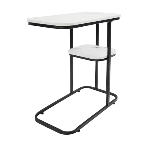 QIERF C-förmiger Beistelltisch 2-stufiger Sofa Tisch Beistelltische Bett 50x30x58cm 20kg Tragfähigkeit für Wohnzimmer Büro Café, Zum Ablagen Laptop, Snacks (Schwarz, Weiß) von QIERF
