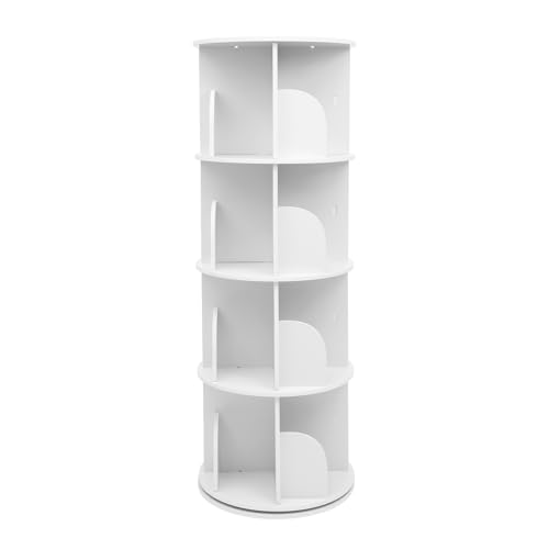 QIERF Drehbares Bücherregal Kinder 360° Frei Bücherregal Drehbar Brehregal Düroregal Weiß für Wohnzimmer, Arbeitszimmer, Büro, als Raumteiler, 4 Ebenen von QIERF