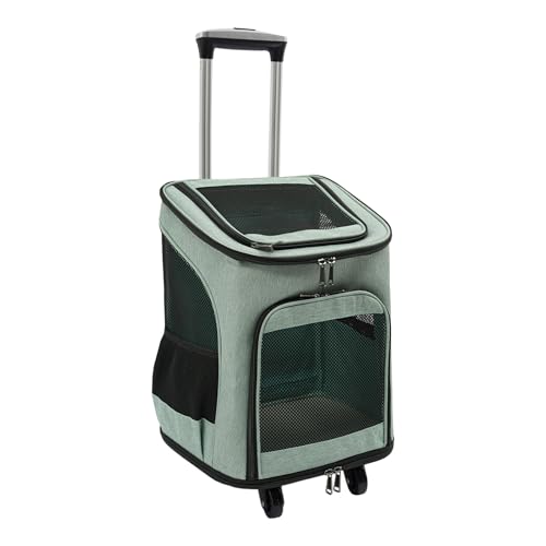 QIERF Hunderucksack Hundetransportbox Transportbox Katze Groß mit 4 Universalräder, ≤9kg Katzenrucksack und ≤7.5kg Hundetrolley für Reise Tierarztbesuch Camping (Grün) von QIERF