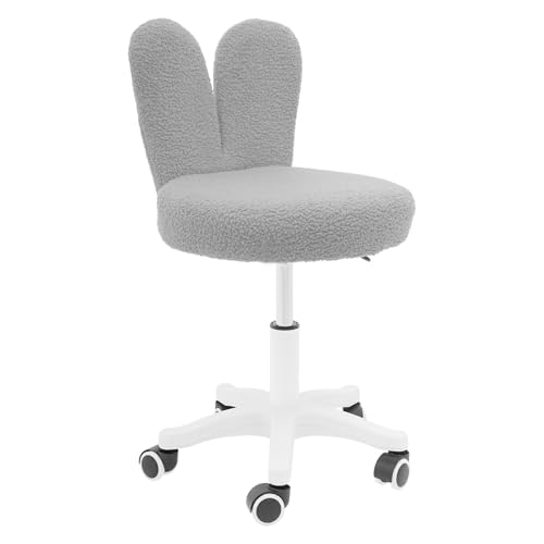 QIERF Schminkstuhl Schreibtischstuhl 360° Drehstuhl, 41-51cm höhenverstellbar, 90kg Tragfähigkeit, Teddyfleece+elastischer Schwamm, 5 Universalräder für Schlafzimmer und Arbeitszimmer (Grau) von QIERF