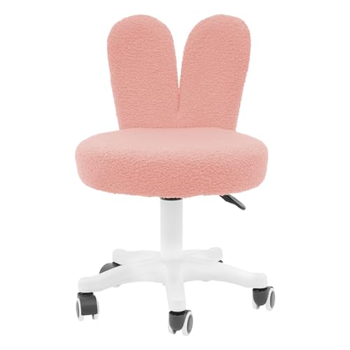 QIERF Schminkstuhl Schreibtischstuhl 360° Drehstuhl, 41-51cm höhenverstellbar, 90kg Tragfähigkeit, Teddyfleece+elastischer Schwamm, 5 Universalräder für Schlafzimmer und Arbeitszimmer (Rosa) von QIERF