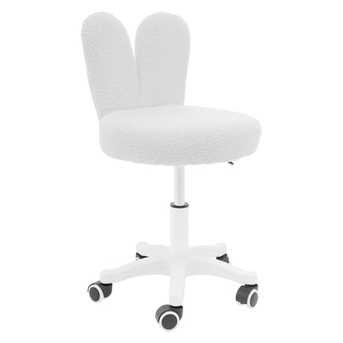 QIERF Schminkstuhl Schreibtischstuhl 360° Drehstuhl, 41-51cm höhenverstellbar, 90kg Tragfähigkeit, Teddyfleece+elastischer Schwamm, 5 Universalräder für Schlafzimmer und Arbeitszimmer (Weiß) von QIERF