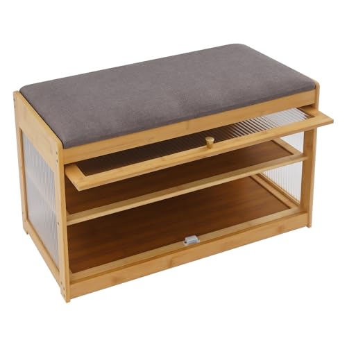 QIERF Schuhbank Bambus, 2 Ebenen Schuhregal, Schuhablage mit Sitzfläche 50x32x44cm, 75kg Tragfähigkeit für Eingang Flur Schlafzimmer, Schuhe Aufbewahrung (Originalfarbe, 70 * 32 * 42cm) von QIERF