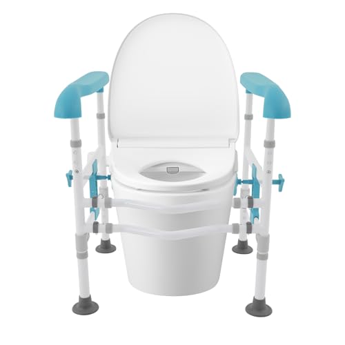QIERF Toilettenarme Toilettensicherheitsgriff, Verstellbar Aufstehhilfe, 150kg Tragfähigkeit – Ohne Bohren Verstellbares Design für Senioren Behinderten, Badezimmer Krankenhaus (Blau) von QIERF