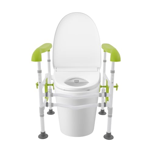 QIERF Toilettenarme Toilettensicherheitsgriff, Verstellbar Aufstehhilfe, 150kg Tragfähigkeit – Ohne Bohren Verstellbares Design für Senioren Behinderten, Badezimmer Krankenhaus (Grün) von QIERF